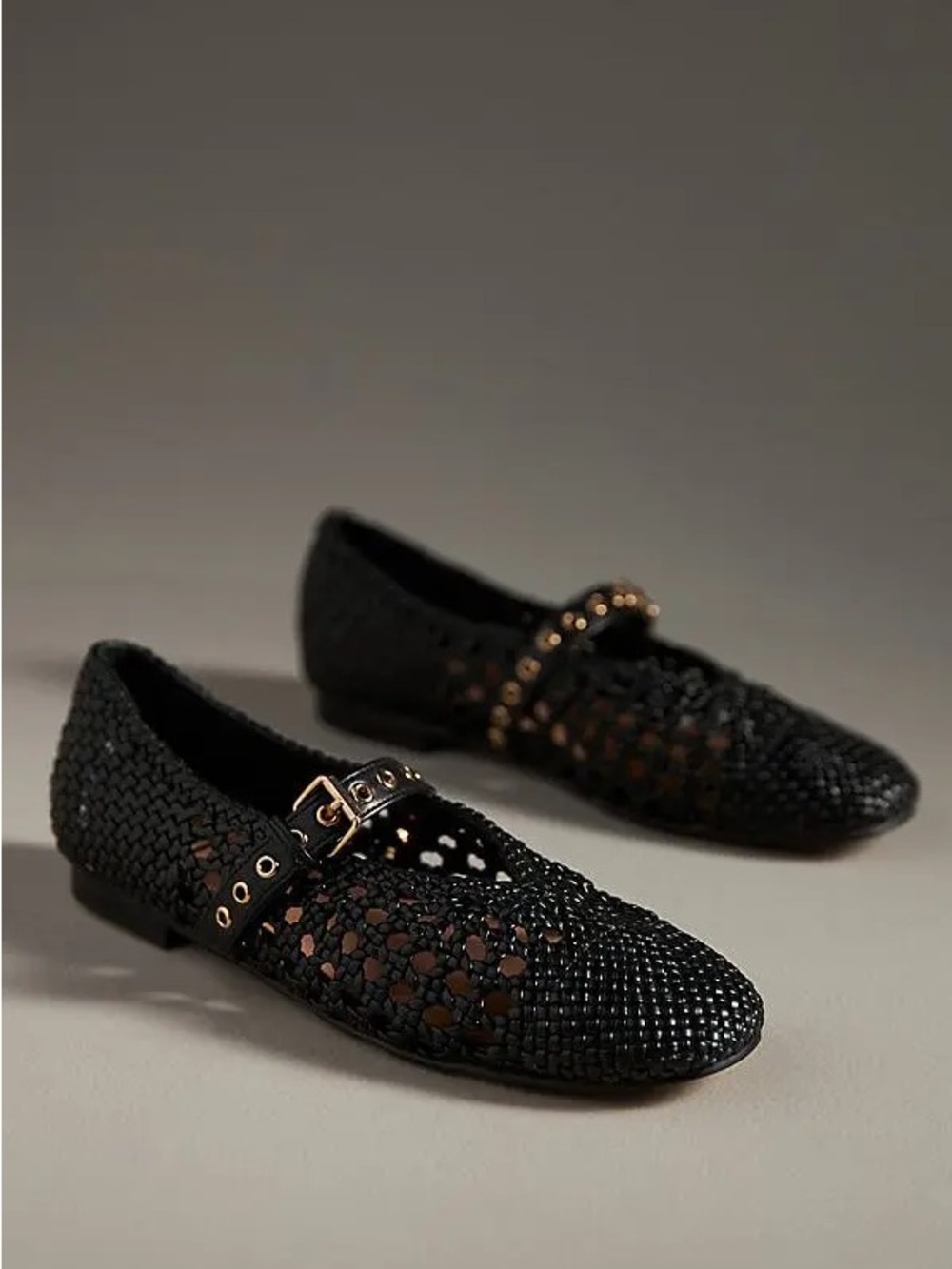 Anthropologie Bibi Lou “Della Ballerina” moto woven Mary Jane ballet flats